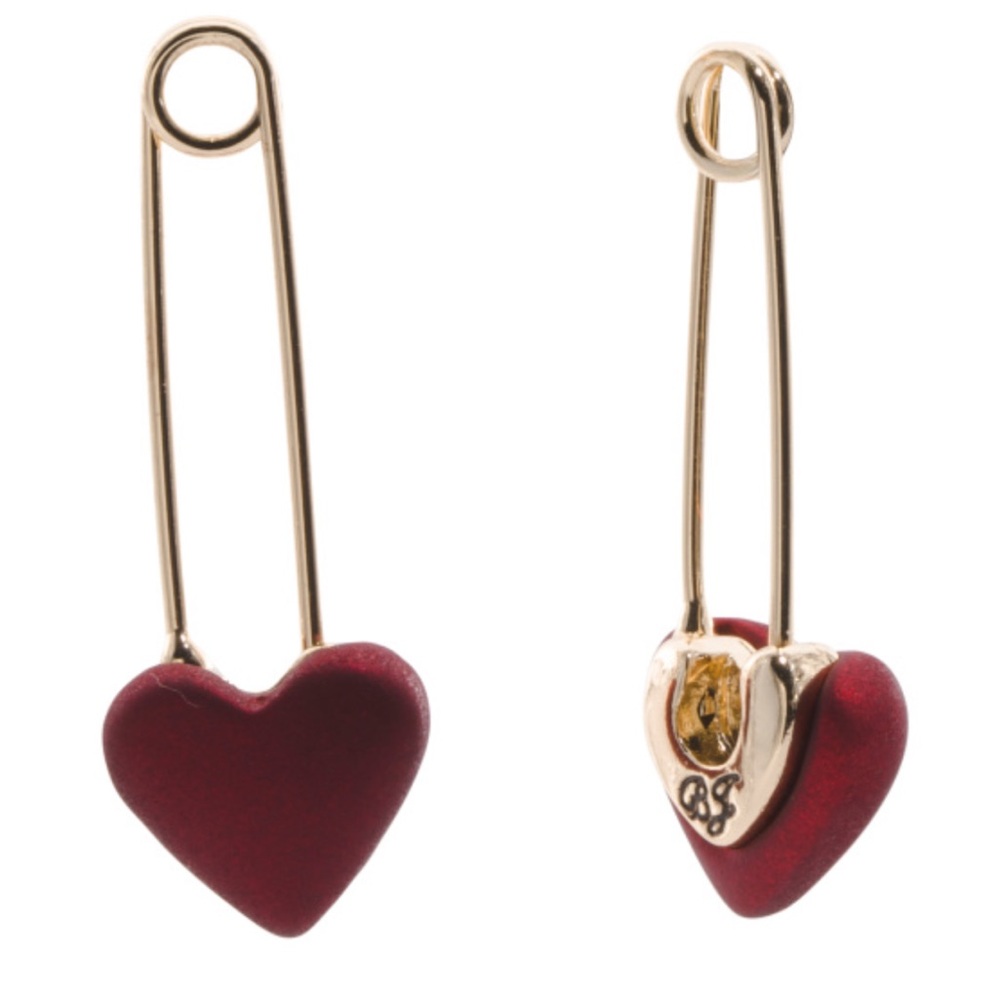 Betsey Johnson Love Spell Heart Safety Pin Earrings New